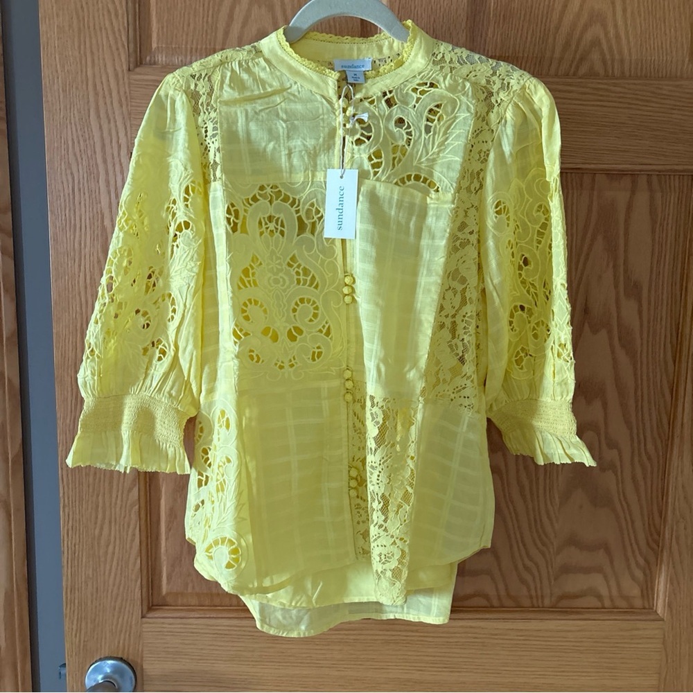 NWT Sundance Yellow Lace Blouse Garbo - Picture 2 of 5